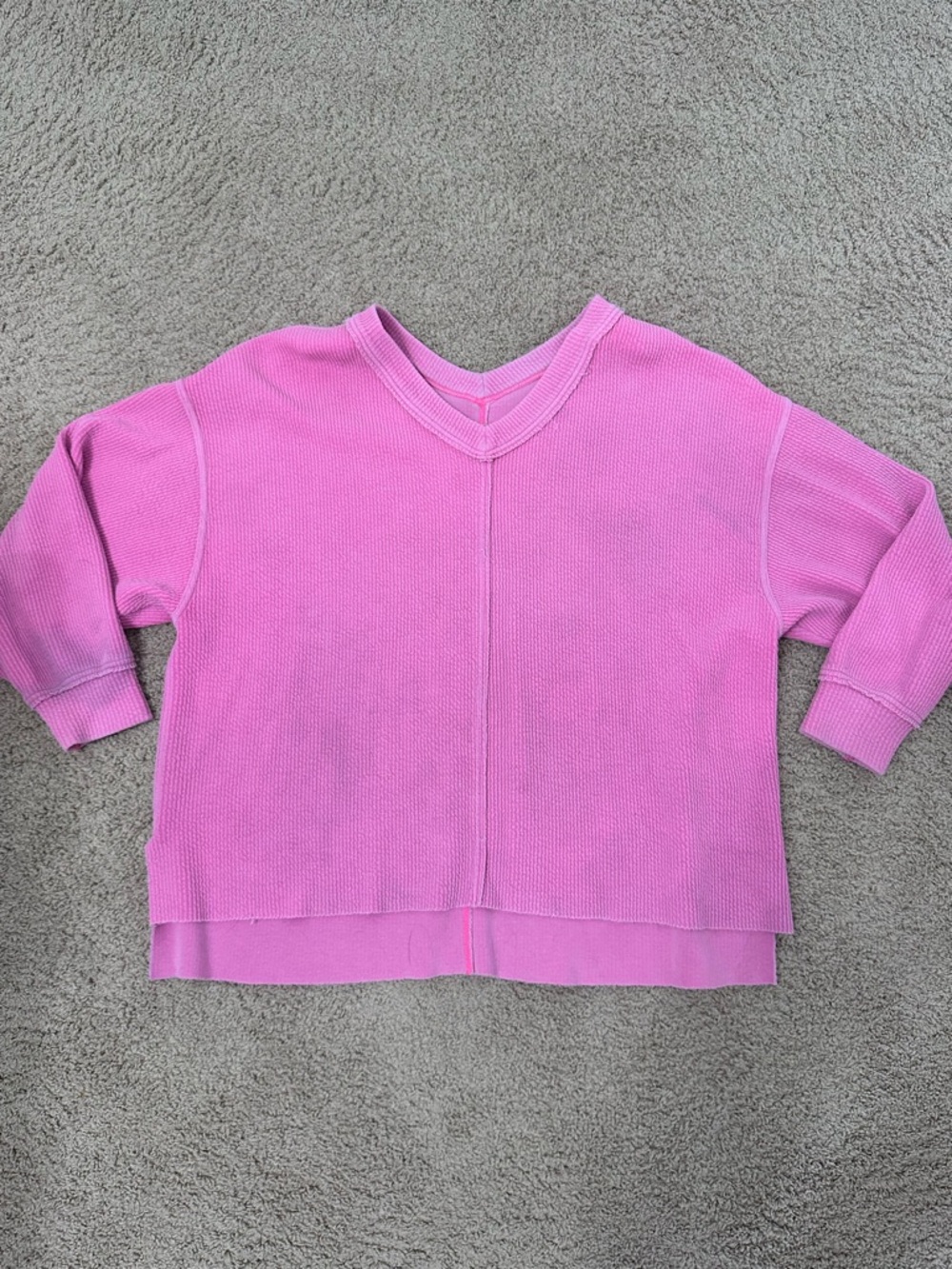 American Eagle Outfitters Pink Waffle-Knit V-Neck Layered Sweatshirt
